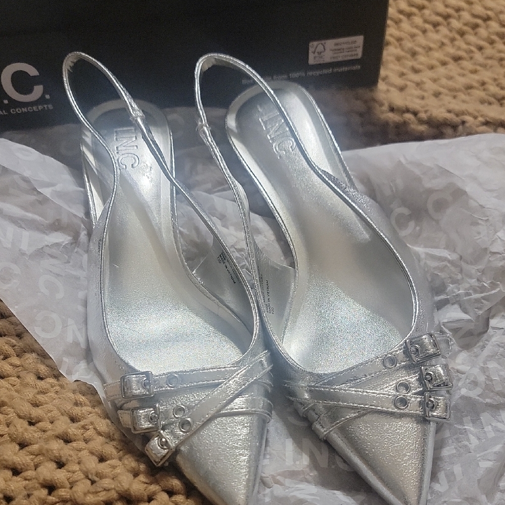 INC International Concepts Women's Metallic Silver Heels